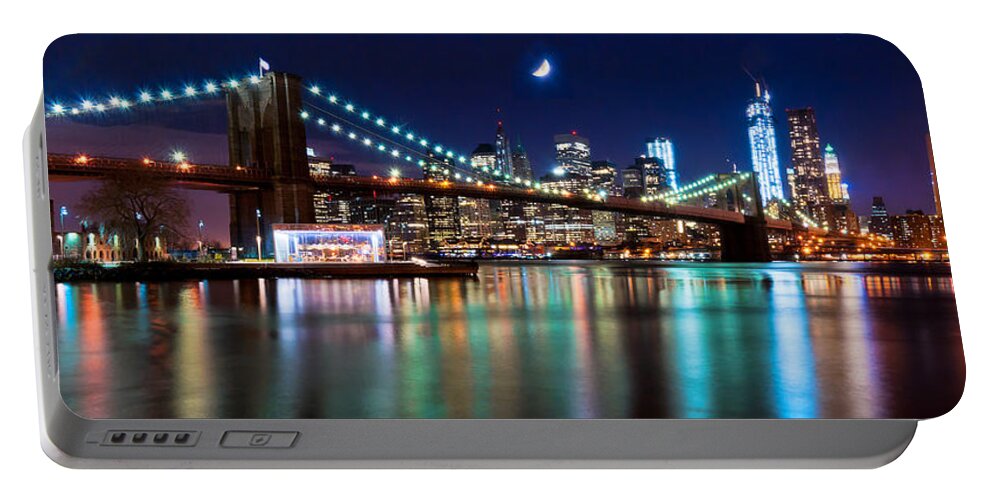 Amazing Brooklyn Bridge Portable Battery Charger featuring the photograph Magical New York Skyline Panorama by Mitchell R Grosky