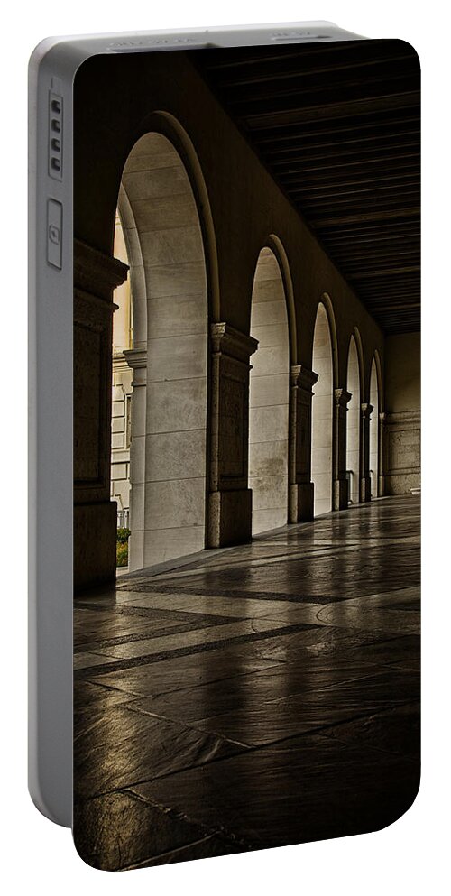 Joan Carroll Portable Battery Charger featuring the photograph Main Building Arches University of Texas by Joan Carroll