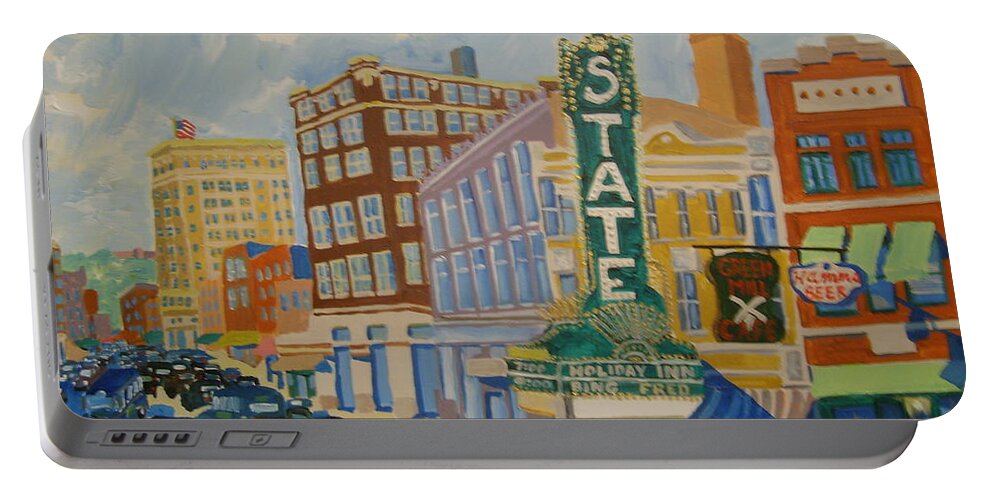 Sioux Falls Portable Battery Charger featuring the painting Main Street by Rodger Ellingson