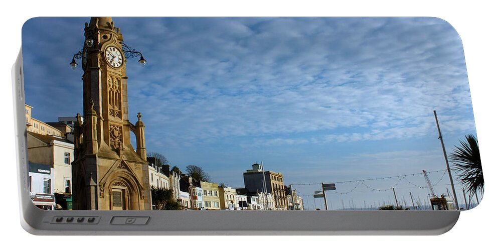 Mallock Clock Tower Torquay Portable Battery Charger featuring the photograph Mallock Clock Tower Torquay by Terri Waters