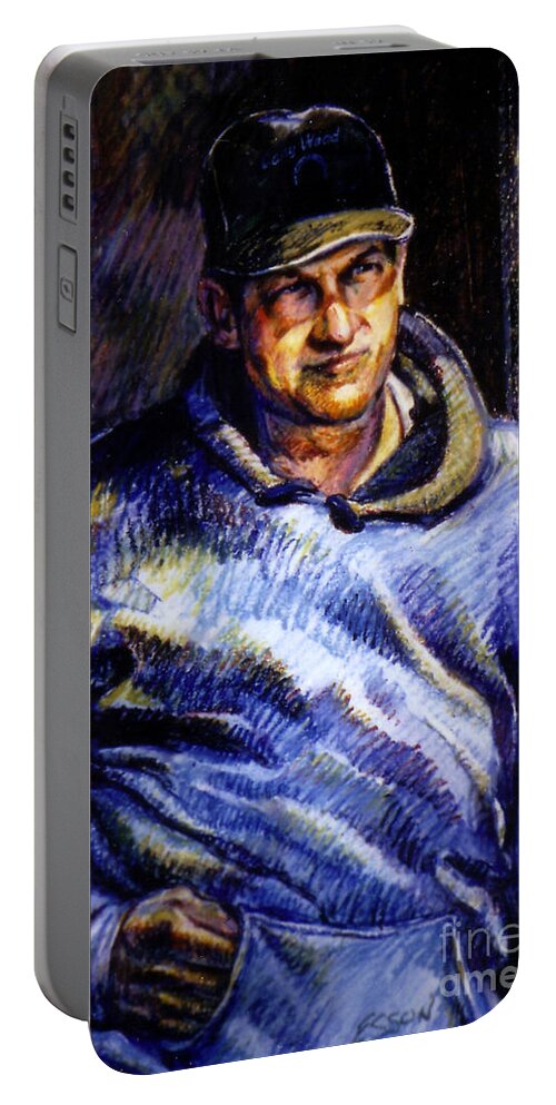 Man Portable Battery Charger featuring the pastel Man In Barn by Stan Esson