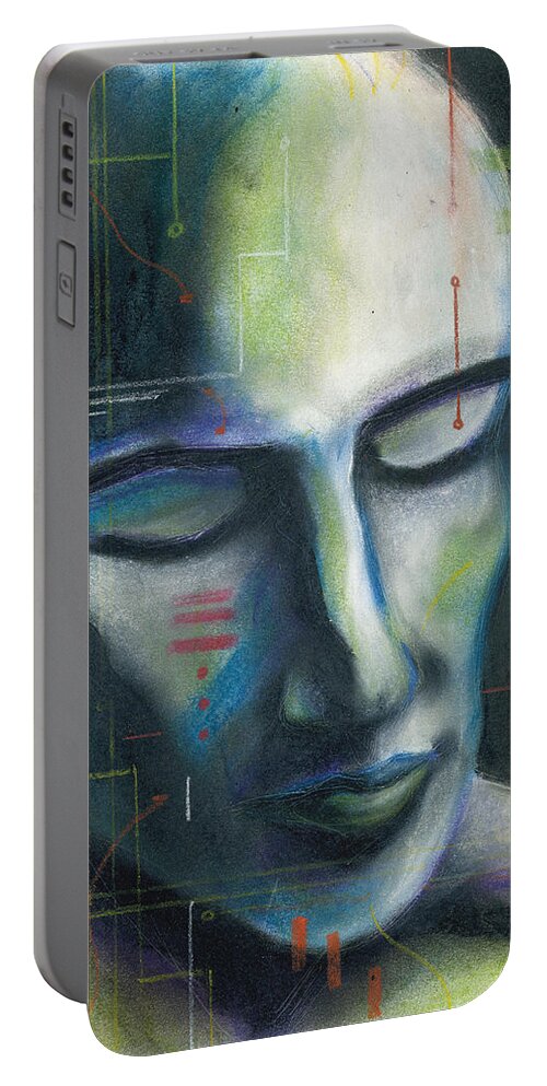 Pastel Portable Battery Charger featuring the drawing Man-Machine by John Ashton Golden