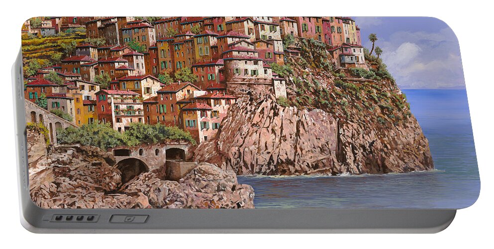 Seascape Portable Battery Charger featuring the painting Manarola  by Guido Borelli