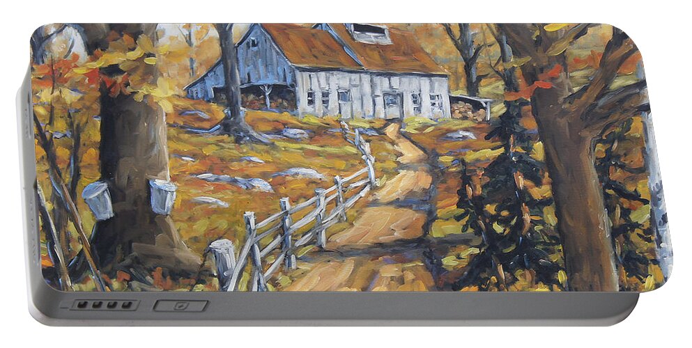 Sugar Shack Portable Battery Charger featuring the painting Maple Sugar Bush Road by Prankearts by Richard T Pranke