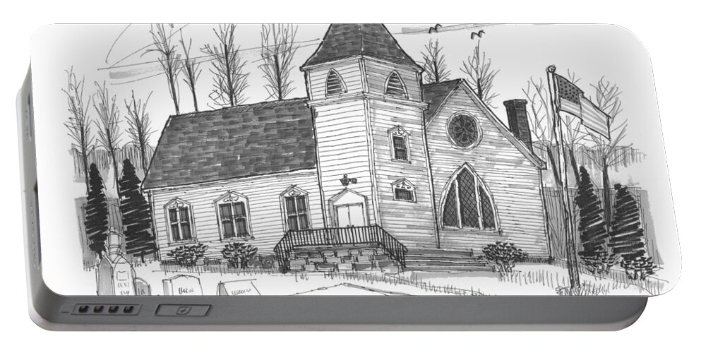 Church Portable Battery Charger featuring the drawing Marbletown Church by Richard Wambach