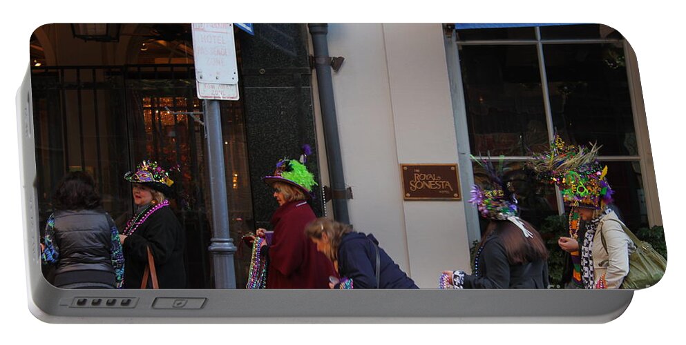 Mardi Gras Portable Battery Charger featuring the photograph Mardi Gras Revelers Head Home by Bev Conover