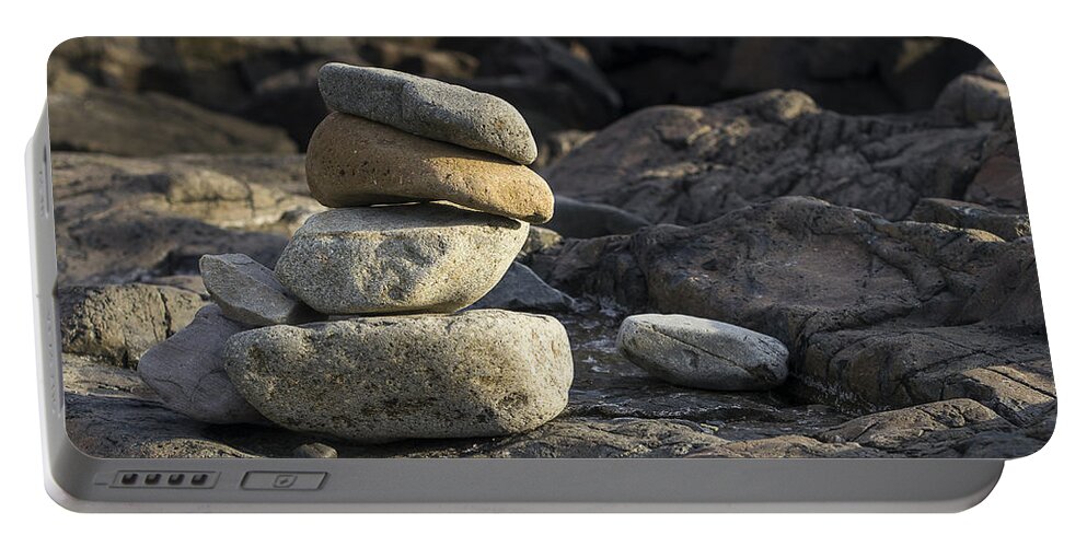Atlantic Portable Battery Charger featuring the photograph Marginal Way Cairn - York - Maine by Steven Ralser