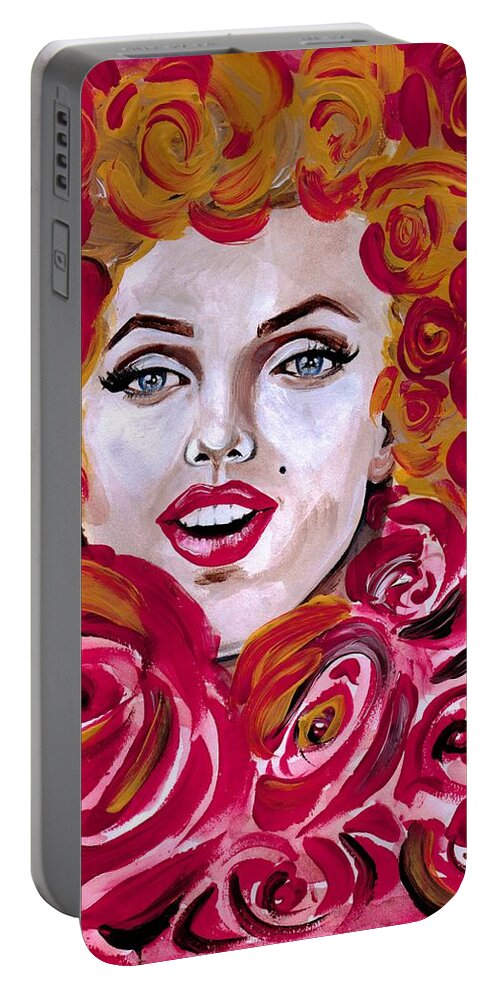 Marilyn Monroe Portable Battery Charger featuring the photograph Marilyn Mon-Rose timeless Beauty by Artist RiA