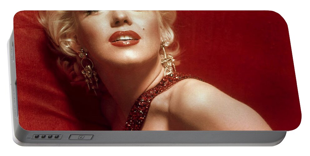 Marilyn Monroe Portable Battery Charger featuring the digital art Marilyn Monroe in Red by Georgia Fowler