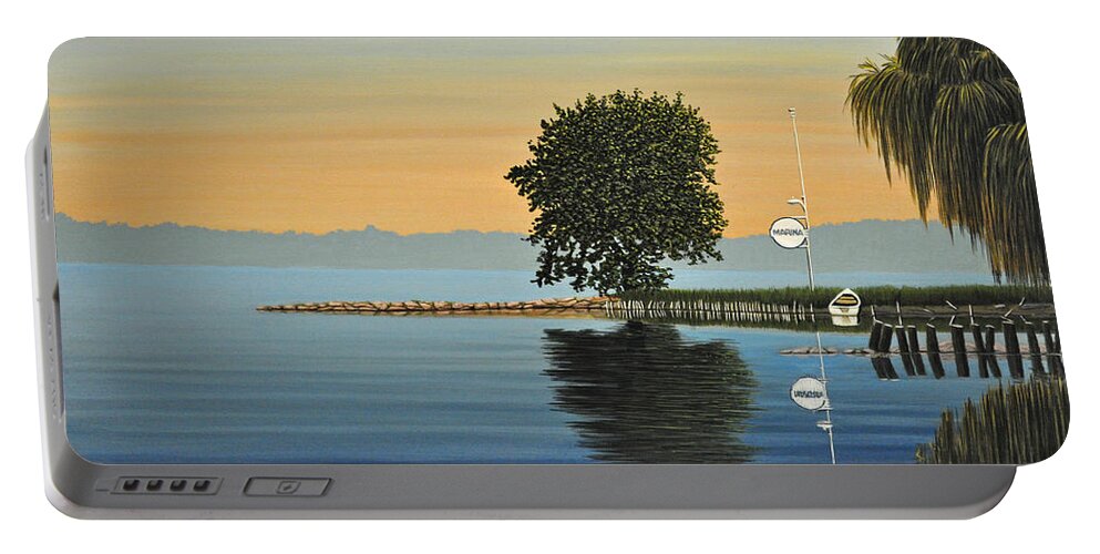 Landscapes Portable Battery Charger featuring the painting Marina Morning by Kenneth M Kirsch