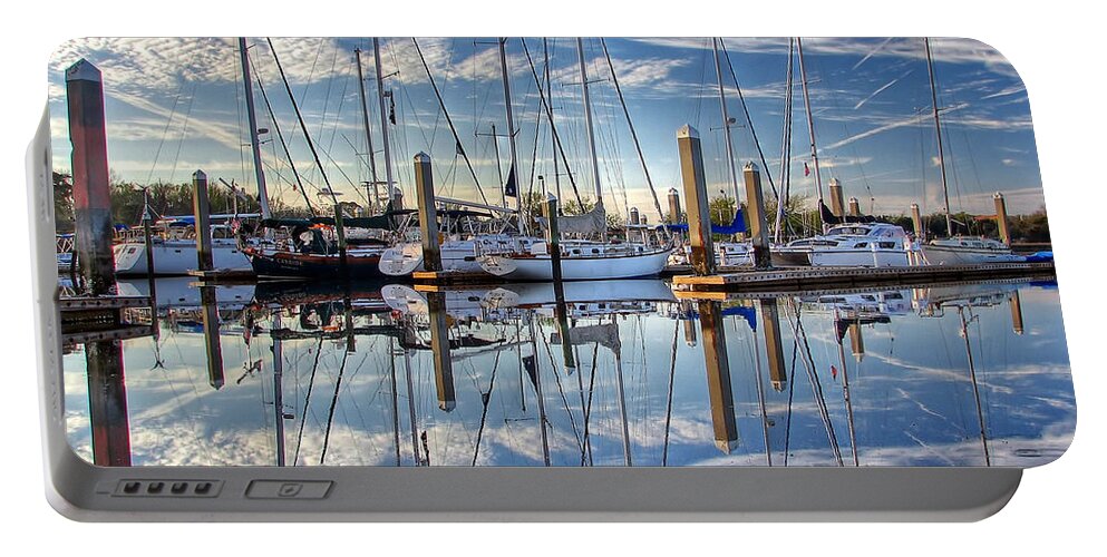 Marina Portable Battery Charger featuring the photograph Marina Morning Reflections by Farol Tomson
