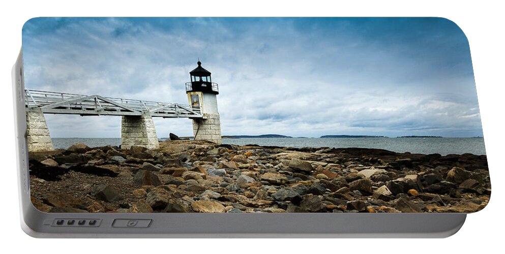 Rocky Shore Portable Battery Charger featuring the photograph Marshall Point Lighthouse panoramic by David Smith