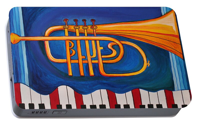 Trumpet Portable Battery Charger featuring the painting Maryland Blues Trumpet by Kate Fortin