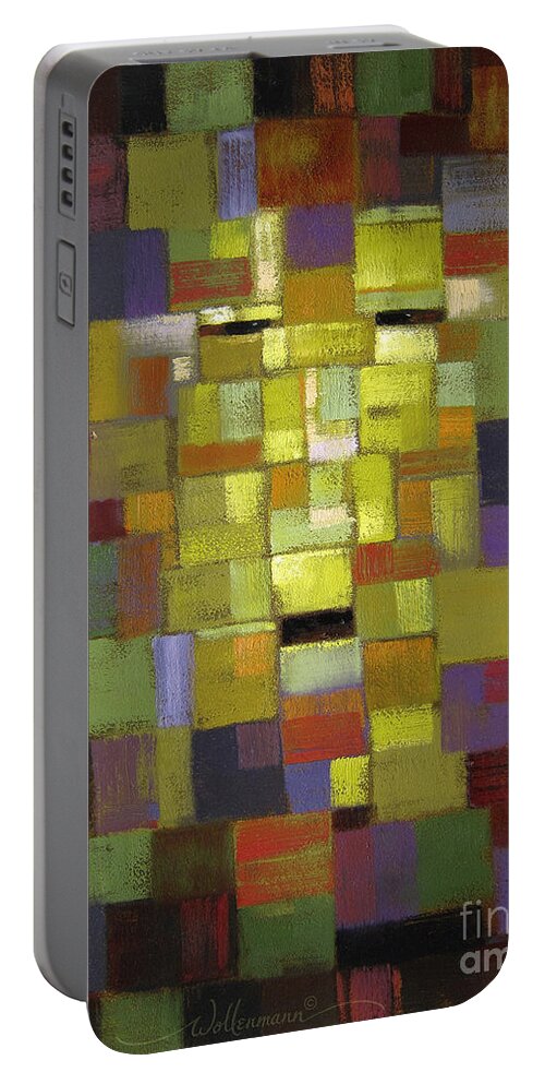 Face Portable Battery Charger featuring the painting Mask of Color by Randy Wollenmann