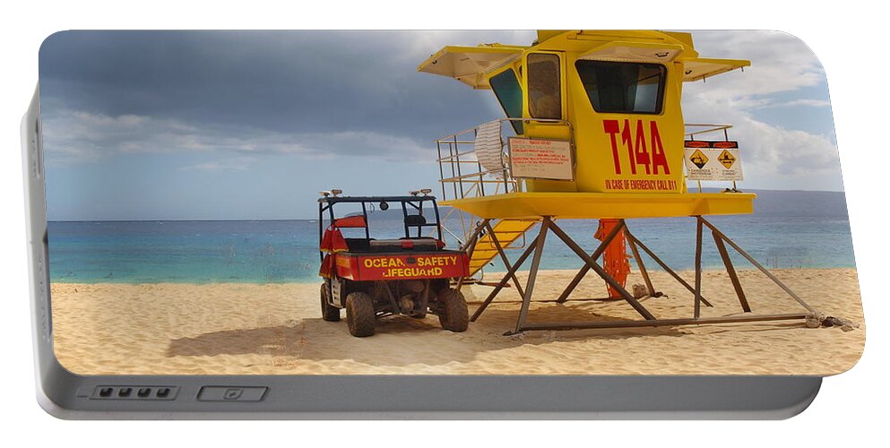 Yellow Portable Battery Charger featuring the photograph Maui Lifeguard Tower by Vivian Martin