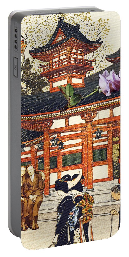 Collage Portable Battery Charger featuring the digital art Maurice and Maxwell Honeymoon in Japan by John Vincent Palozzi