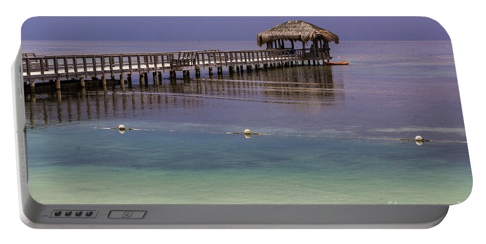 Maya Key Portable Battery Charger featuring the photograph Maya Key Pier At Roatan by Suzanne Luft