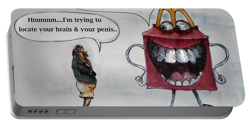 Mcdonald Portable Battery Charger featuring the painting McDonald's New Mascot by Ylli Haruni