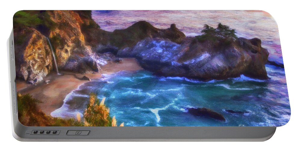 Big Sur Portable Battery Charger featuring the painting McWay Falls by David Millenheft
