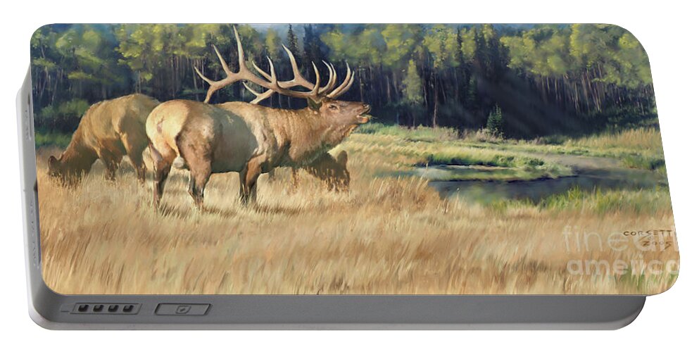 Elk Portable Battery Charger featuring the painting Meadow Music by Robert Corsetti