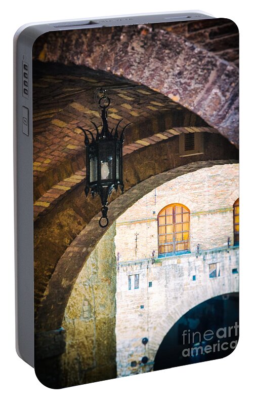 Ancient Portable Battery Charger featuring the photograph Medieval arches with lamp by Silvia Ganora