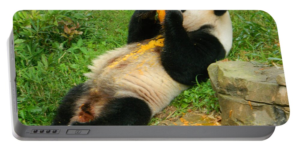 Giant Pandas Portable Battery Charger featuring the photograph Mei Xiang Chowing On Frozen Treat by Emmy Marie Vickers