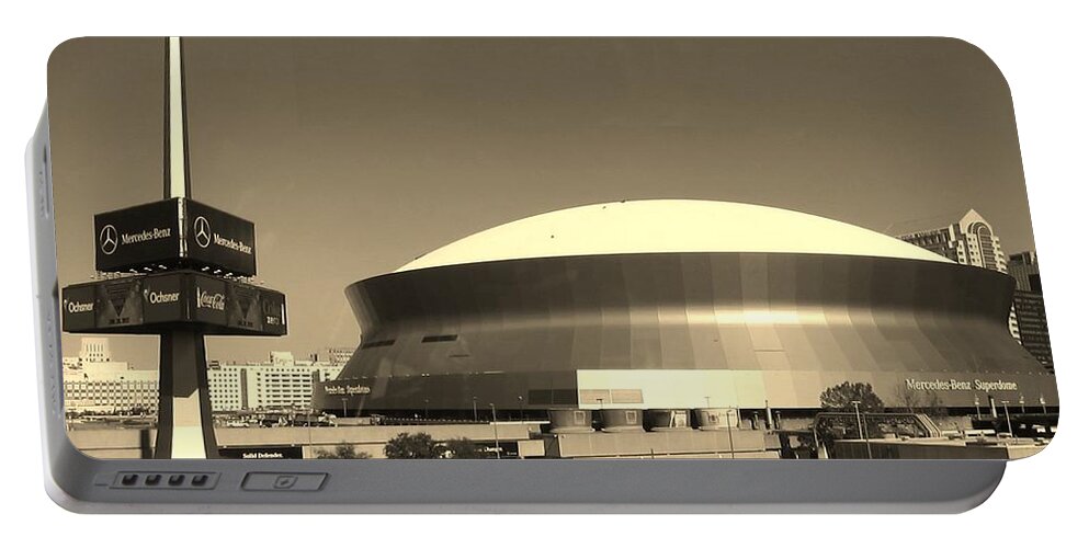 New Orleans Saints Portable Battery Charger featuring the photograph Mercedes Benz Superdome - New Orleans LA by Deborah Lacoste