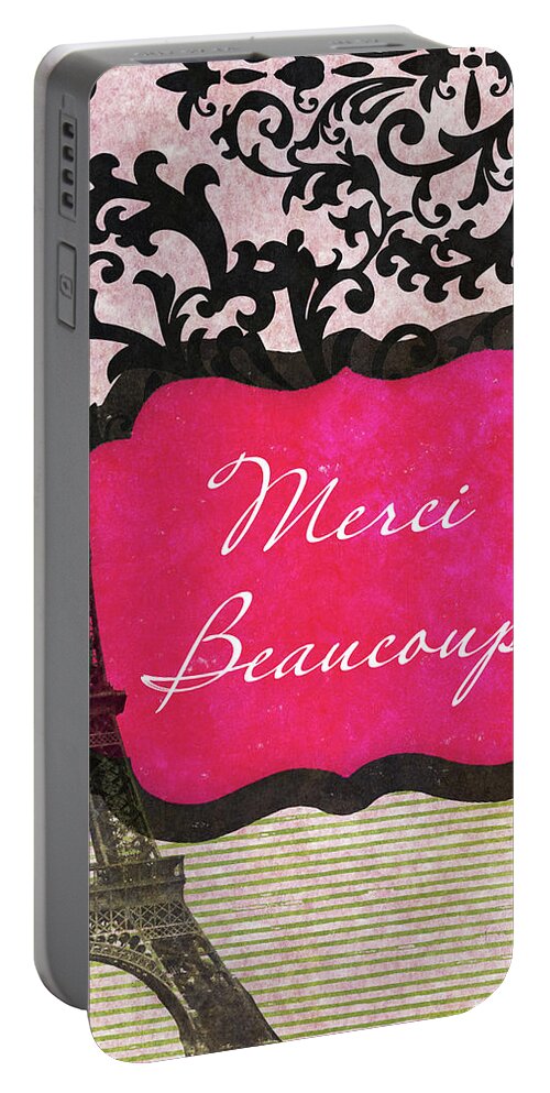 Eiffel Portable Battery Charger featuring the digital art Merci Beaucoup by John Spaeth