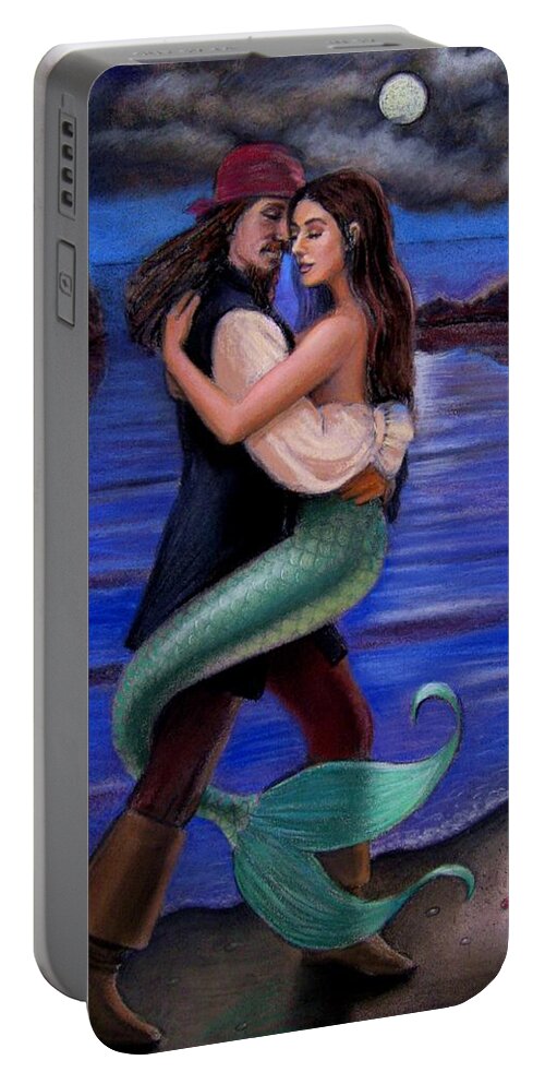 Mermaid Portable Battery Charger featuring the painting Mermaid and Pirate's Caribbean Love by Sue Halstenberg