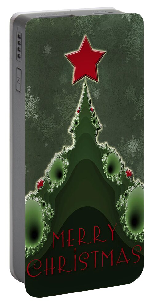 Christmas Portable Battery Charger featuring the photograph Merry Christmas Greeting - Tree and Star Fractal by Carol Senske