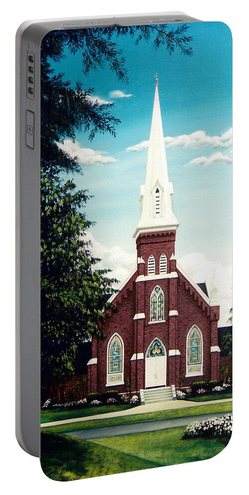 Methodist Portable Battery Charger featuring the painting Methodist Church by Glenn Pollard