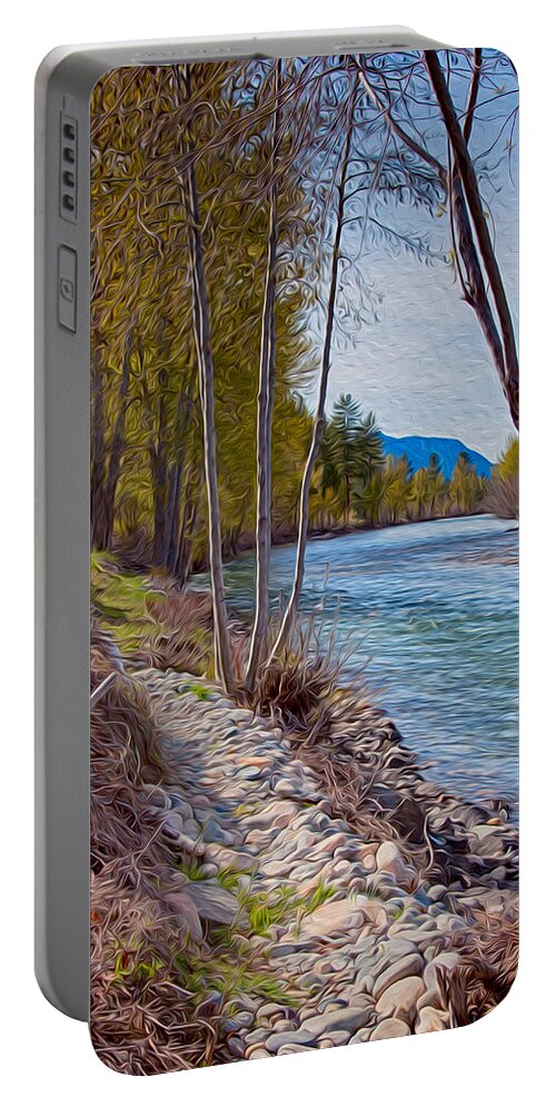 North Cascades Portable Battery Charger featuring the painting Methow River Coming From Mazama by Omaste Witkowski