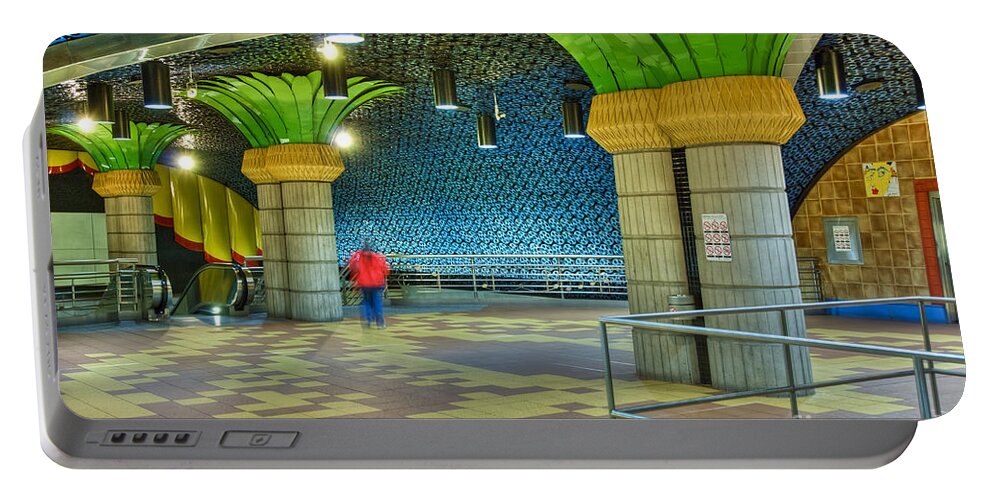Metro Subway Station Interior Hollywood Ca Film Reels Lining The Ceiling Hollywood Portable Battery Charger featuring the photograph Metro Subway Station Interior Hollywood CA by David Zanzinger