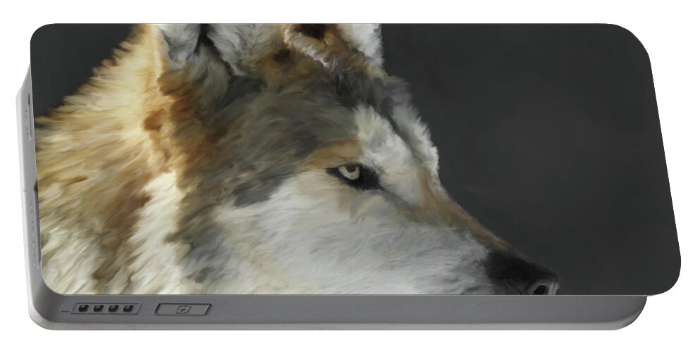 Wolf Portable Battery Charger featuring the painting Mexican Grey Wolf Portrait Freehand by Ernest Echols