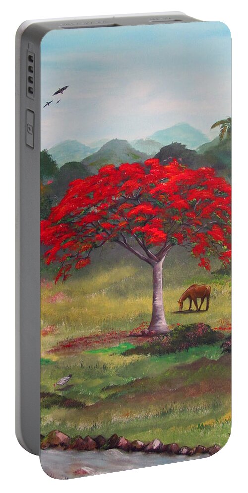 Flamboyant Portable Battery Charger featuring the painting Mi Rinconcito by Gloria E Barreto-Rodriguez