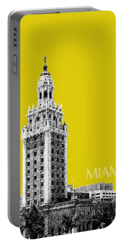 Architecture Portable Battery Charger featuring the digital art Miami Skyline Freedom Tower - Mustard by DB Artist