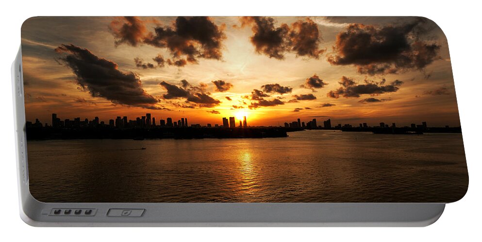 Miami Beach Portable Battery Charger featuring the photograph Miami Skyline Sunset by Gary Dean Mercer Clark