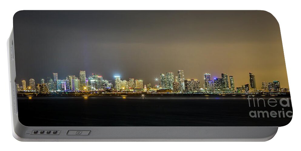 Miami Skyline Night Portable Battery Charger featuring the photograph Miami Skyline View II by Rene Triay FineArt Photos