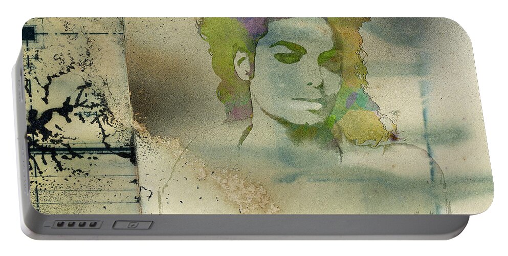 Feature Art Portable Battery Charger featuring the digital art Michael Jackson silhouette by Paulette B Wright