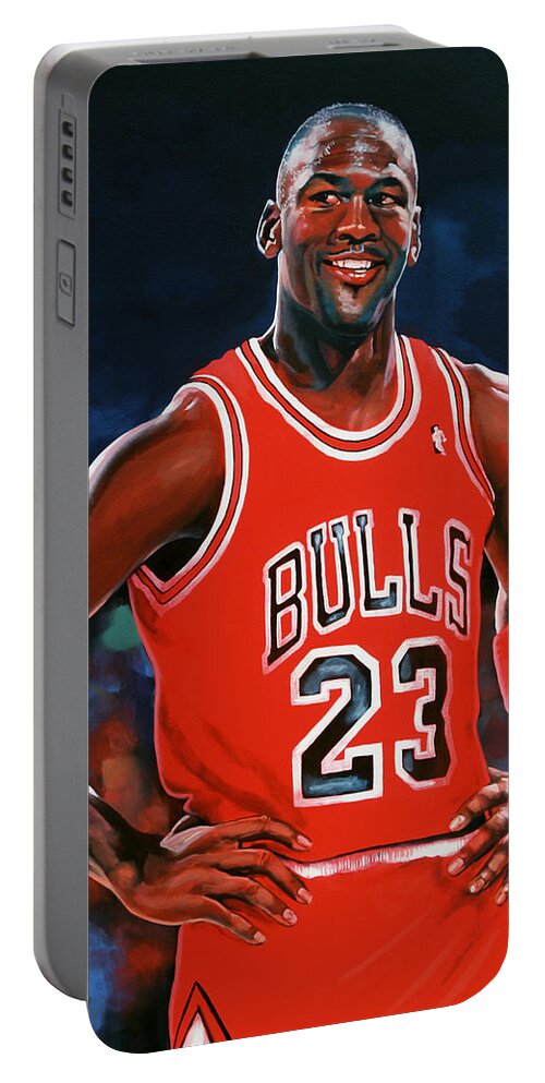 Michael Jordan Portable Battery Charger featuring the painting Michael Jordan by Paul Meijering