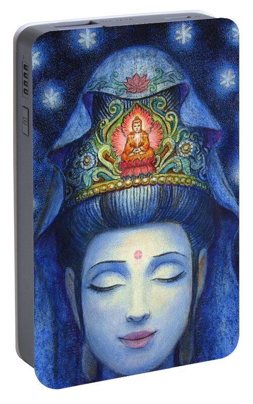Kuan Yin Portable Battery Charger featuring the painting Midnight Meditation Kuan Yin by Sue Halstenberg