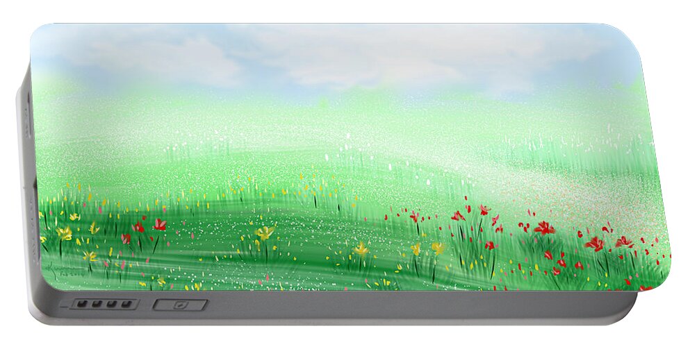 Endless Field Portable Battery Charger featuring the painting Miles of Spring by Kume Bryant