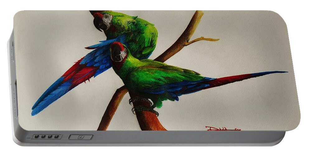 Paintings Portable Battery Charger featuring the painting Military Macaws by Dana Newman
