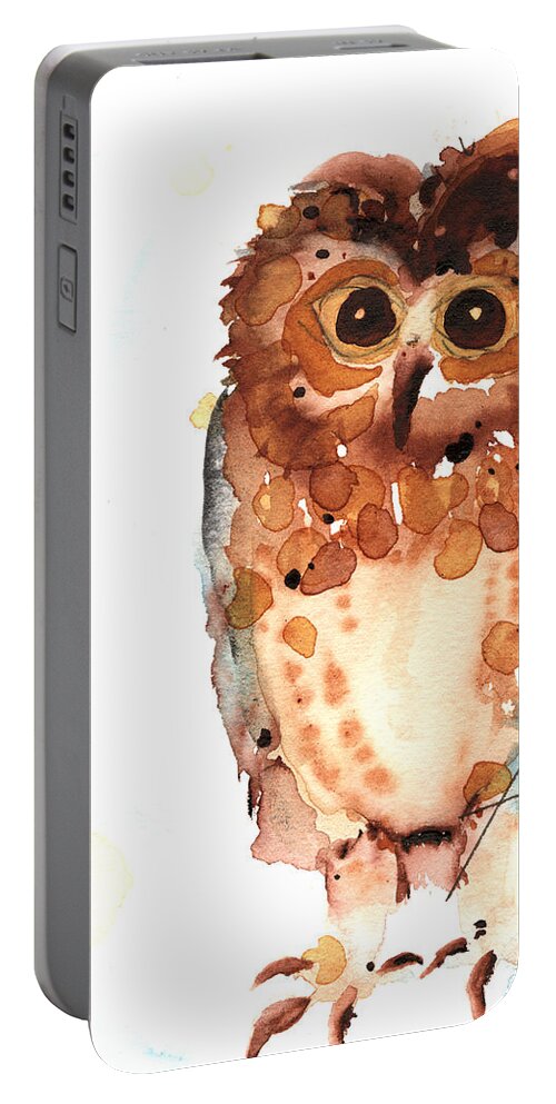 Owl Watercolor Portable Battery Charger featuring the painting Mind If I Join You? by Dawn Derman