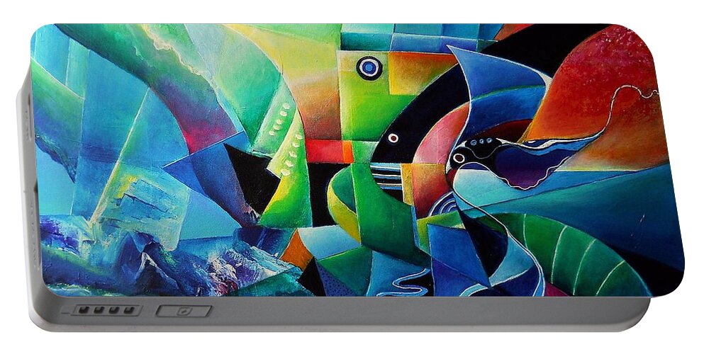 Landscape Portable Battery Charger featuring the painting Mindscape No.3 - The Sea by Wolfgang Schweizer