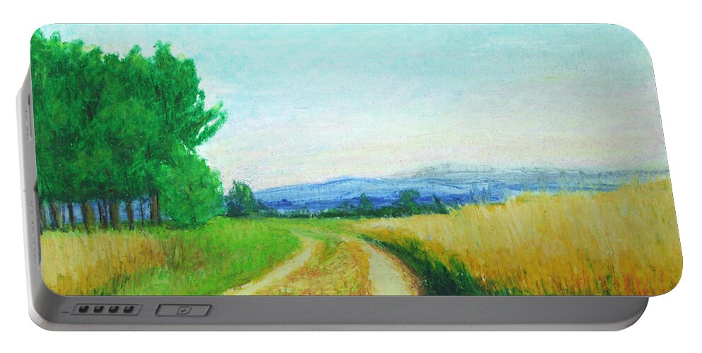 Oil Pastel Portable Battery Charger featuring the painting Mini Painting Wheat Fields by Marna Edwards Flavell