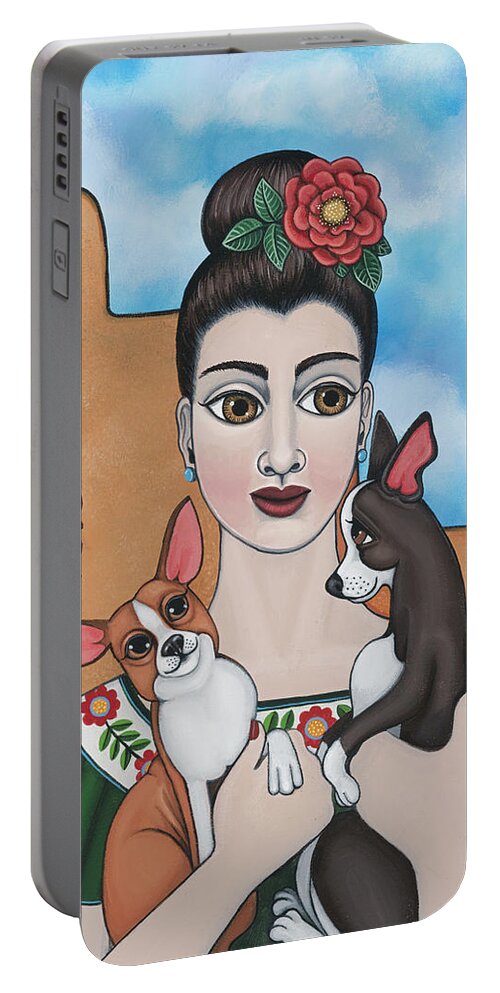 Chihuahua Portable Battery Charger featuring the painting Mis Carinos by Victoria De Almeida