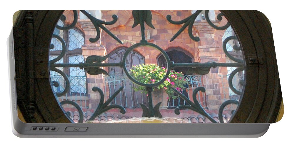 Mission Inn Portable Battery Charger featuring the photograph Mission Inn Window by Amy Fose