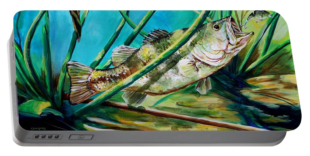 Fish Portable Battery Charger featuring the painting Mississippi Largemouth Bass by Karl Wagner