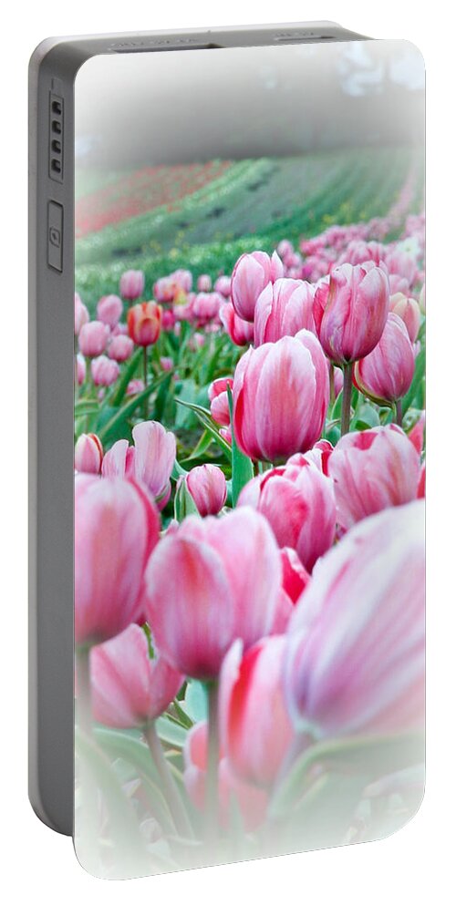 Tulips Portable Battery Charger featuring the photograph Mist of Pink Tulips by Athena Mckinzie